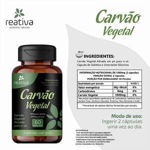 CARVAO VEGETAL 500MG  REATIVA 60 CAPSULAS