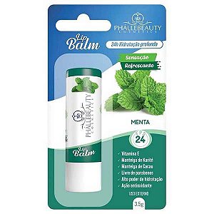 BATOM HIDRATANTE LABIAL LIP BALM FPS 24 MENTA PHALLEBEAUTY 3,5G