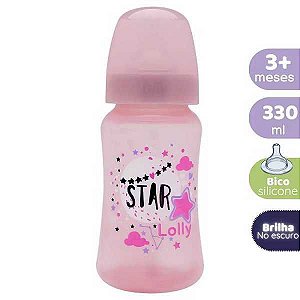 MAMADEIRA LOLLY BIG STAR BICO REDONDO 330ML ROSA REF. 12765-01 F