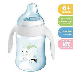 COPO ANTIVAZAMENTO LOLLY BICO DE SILICONE TIPO  STAR COM ALÇAS 250ML +6 MESES AZUL REF. 7197-00 M