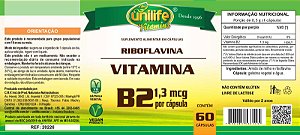 VITAMINA B2 RIBOFLAVINA 500MG 60CAPS CX/48 - UNILIFE