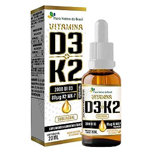 VITAMINA D3 + K2 GOTAS 20ML (Sabor Laranja) CX/24 - FLORA NATIVA