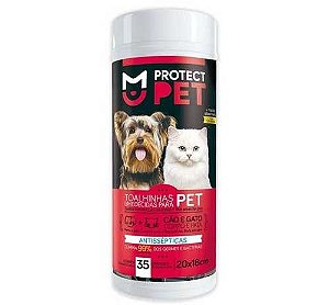 TOALHA UMEDECIDA CAES E GATOS POTE 35 UND. 20X18CM CX/12 - PROTECT PET