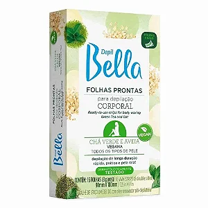 Folhas Prontas Corporal Depil Bella Chá Verde e Aveia 16 unidades