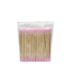 Palitos Duplos com Ponta de Algodão Rosa 100UND