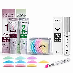 Kit Lash Lifting Passo 1 e 2 15g + Fixing Gel 8ml + Pincel Silicone Rosa + Pads Nuvem Master
