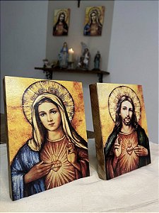 Ícone Sagrado coração de Jesus e imaculada coração de Maria