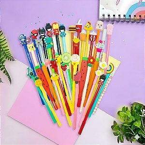 Kit 10 Canetas Kawaii Criativas – Gel Fofa com Personagens Comidas Animados