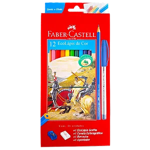 Lápis de Cor 12 Unidades com Borracha Apontador Caneta Faber-Castell