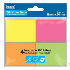 Bloco Adesivo Tili Notes 38x50mm 400 folhas 4 Cores Neon