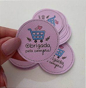 Adesivo “Obrigada pela Compra” Rosa 4x4cm – 30 Unidades