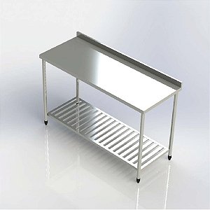 Mesa Industrial Com Espelho em Aço Inox Com Prateleira Inferior Gradeada