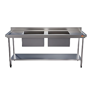 Mesa Pia Aço Inox Industrial Com Duas Cubas 50x40x25cm - 140x70x90cm