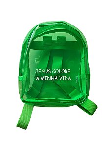 Mochila Infantil Neon JESUS COLORE A MINHA VIDA Cor Verde