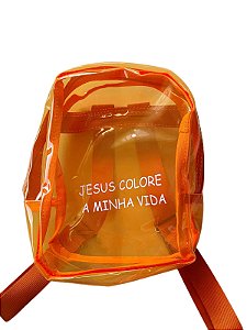 Mochila Infantil Neon JESUS COLORE A MINHA VIDA Cor Laranja