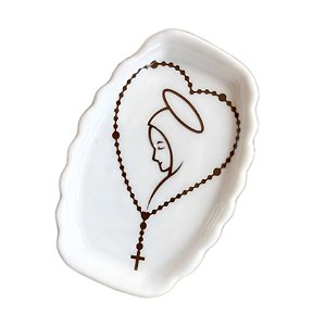 Mini Porta Joia de Porcelana Retangular Terço de Nossa Senhora 10cm