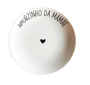 Prato Pão Porcelana Frase de Mãe Amorzinho 16cm