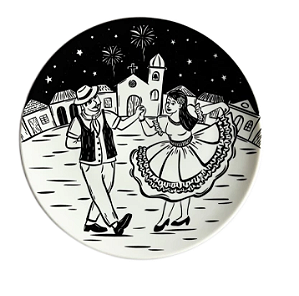Prato Sobremesa Porcelana Junina Rodada 21 cm