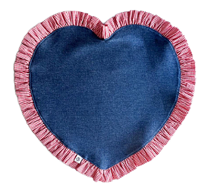 Jogo Americano De Coração Jeans Com Babado Xadrez 42cm