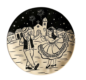Prato Sobremesa Porcelana Junina Rodada Bege 21 cm
