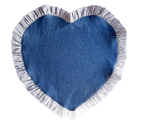 Jogo Americano De Coração Jeans Com Babado Listrado 42cm