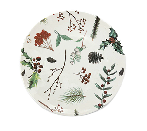 Prato Sobremesa em Porcelana Branco 21cm Estampa Azevinho