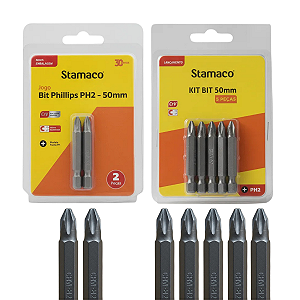 Kit Jogo Bits Phillips Ponta PH2 50mm Aço Cromo Vanádio Stamaco