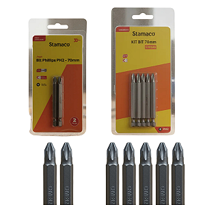 Kit Bits Philips 70mm Ponteira PH2 P/ Parafusadeira Stamaco