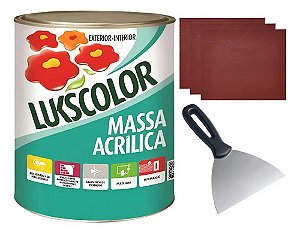 Kit Massa Acrilica PVA 900ml Lukscolor + Lixa G120 + Espátula Aço