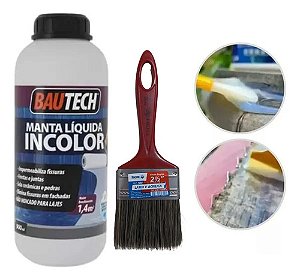 Manta Líquida Impermeabiliza 900ml Incolor Bautech + Pincel 2.1/2" Polegadas