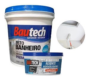 Tinta Impermeabilizante Teto Banheiro Bautech + Rejunte Acrílico 700g Branco