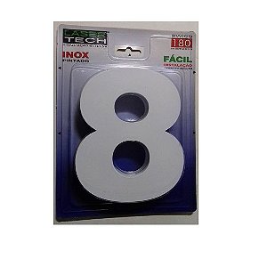 Números De Inox 3D Branco Altura De 18cm Nº8