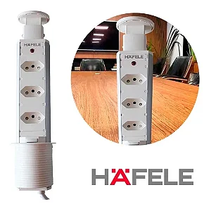 Torre Häfele Retrátil Branca c/ 3 Tomadas Embutir 16A