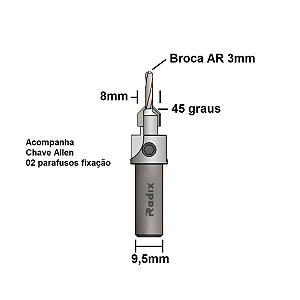 Escareador Cônico Radix 8x3mm – Haste 8mm Corte 45°