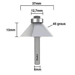Fresa Cônica Radix 45° – Acabamento Chanfrado com Haste 6mm