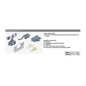 Kit Porta de Correr Suspensa Hettich TopLine 110 2 Portas até 20kg