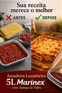 Assadeira Lasanheira 5L Marinex Nadir - Tampa de Vidro - Para Lasanha, Bolo, Frango Assado e Torta Salgada