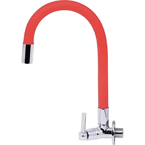 Torneira Cozinha Gourmet Bica Flexivel Vermelha Parede