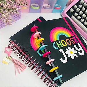 Caderno Universitario de Disco, Arco-Iris, Folhas coloridas.