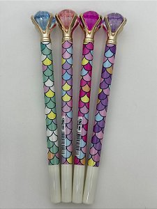 Caneta com estampa de Sereia e Pedraria - Importada