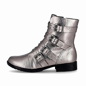 Bota Fem Piccadilly Cano Curto Salto Baixo 653006 Prata