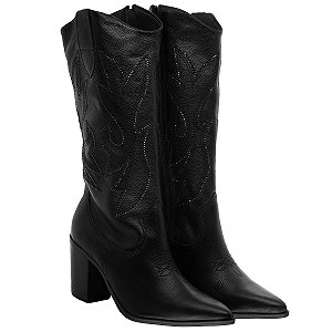 Bota Fem Via Marte Cano Longo Salto Alto 079013 Preto