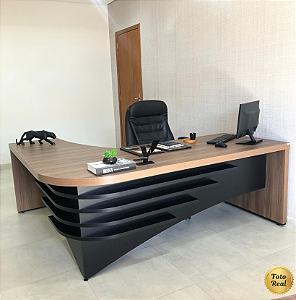 Mesa tamburato diretor em l charuto/preto    - LINHA EXECUTIVA - ARTANY