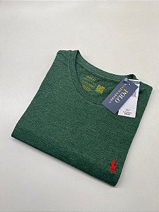Camiseta Ralph Lauren Verde Militar Mescla Logo Clássico Vermelho