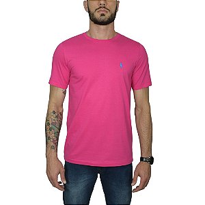 Camiseta Ralph Lauren Rosa Pink Logo Clássico Celeste