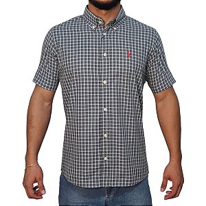 Camisa Ralph Lauren Xadrez Multi Color Azul Logo Clássico Vermelho