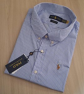 Camisa PRL Xadrez Manga Curta Azul Claro Logo Colorido