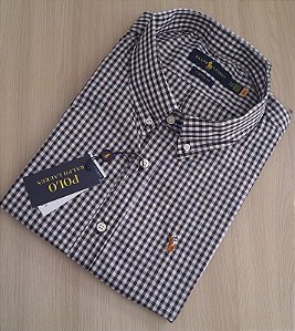 Camisa Ralph Lauren Xadrez Clássico Manga Curta Marrom Logo Colorido