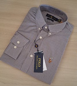 Camisa Ralph Lauren Xadrez Manga Longa Multicolor Verde Militar Logo Colorido
