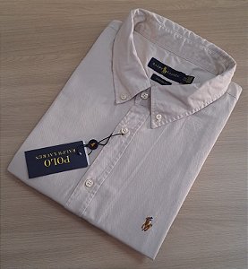 Camisa Social Oxford Manga Curta Off-White Logo Colorido